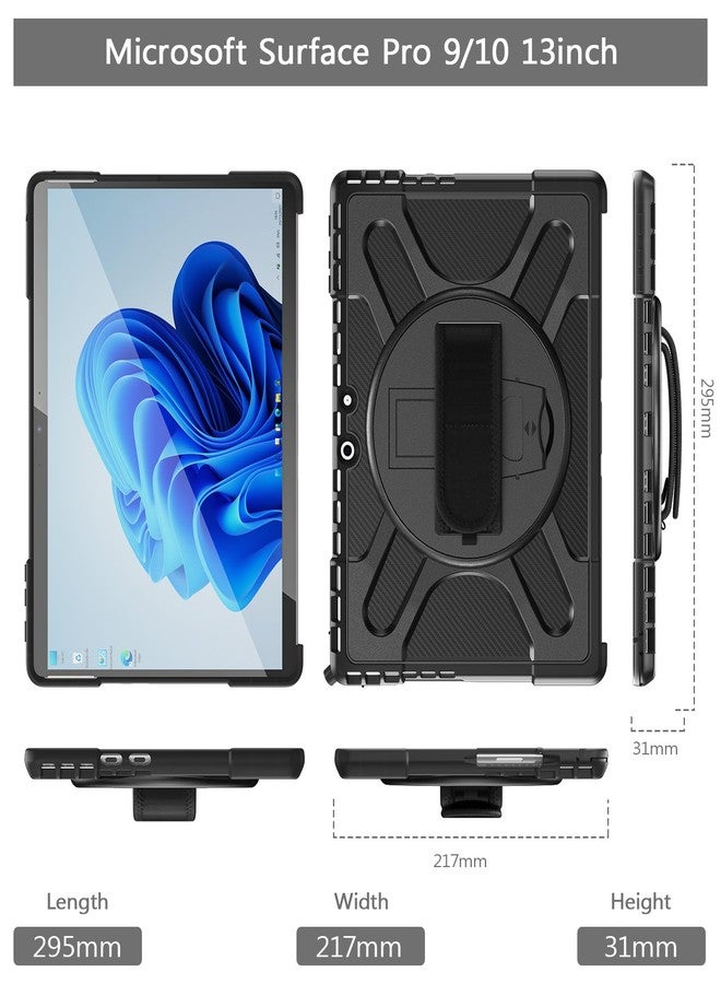 Rantice Compatible with Microsoft Surface Pro 9/10/11 Case 13 inch, Heavy Duty Rugged Shockproof Drop Protection Case with 360 Rotating Stand,Hand Strap Compatible with Type Cover Keyboard (Black) - Image 2